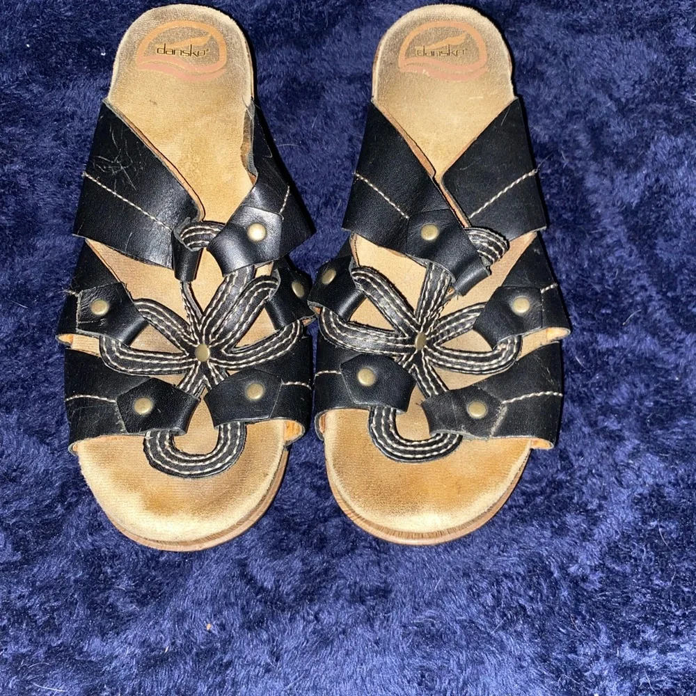 Dansko Black Leather Women's Sandals